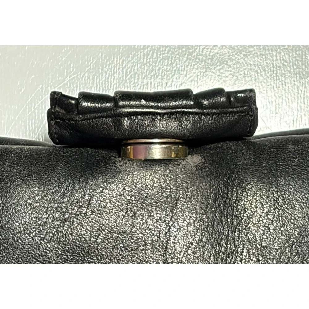 Vtg 80s Black Leather Clutch Bag Oversized Evening Purse Magnetic Snap‎ DMGD